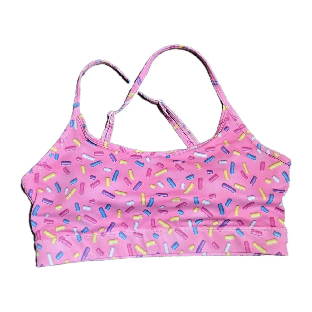 Free People FP Pink Candy Sprinkle Sports Bra Swim Bikini Top Bralette READ
